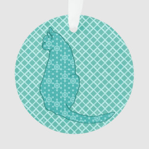 Japanische Katze - Türkisfarben Kimono Print Ornament