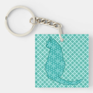 Japanische Katze - Türkisfarben Kimono Print Schlüsselanhänger