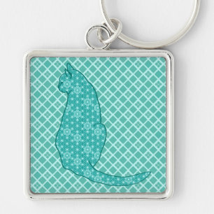 Japanische Katze - Türkisfarben Kimono Print Schlüsselanhänger