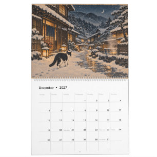 Japanische Katzen 2027 Kalender Ukiyo-e Stil