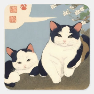 Japanische Katzen blühender Baum Aufkleber