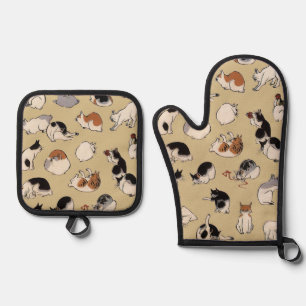 Japanische Katzen (hintergrundfarbe anpassbar) Ofenhandschuh & Topflappen-Set