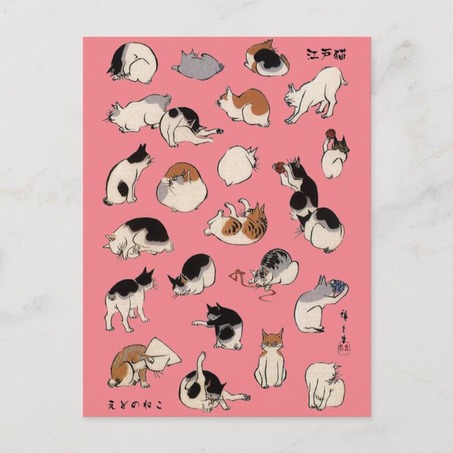 Japanische Katzen, Hiroshige, Ukiyo-e Postcard Postkarte (Vorderseite)