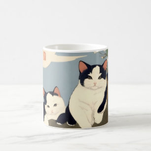Japanische Katzen-Kirschblütenbaum-Tasse – Ukiyo-e Kaffeetasse