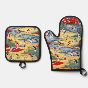 Japanische Katzen Land, Utagawa Kunitoshi Ofenhandschuh & Topflappen-Set