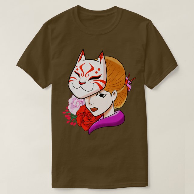 Japanische Katzen-Maske (2) T-Shirt (Design vorne)
