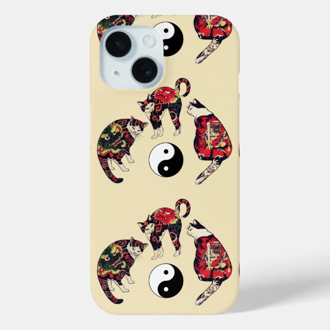 JAPANISCHE KATZEN, ROTE TATTOOS, YIN YANG Case-Mate iPhone HÜLLE (Rückseite)