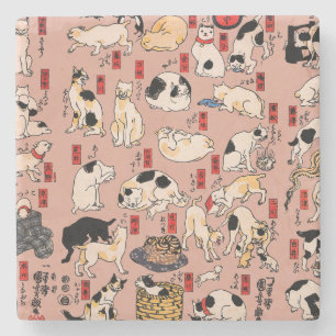 Japanische Katzen Ukiyo-e Art Funny Steinuntersetzer