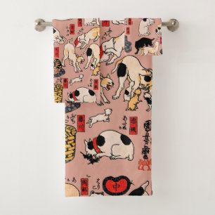 Japanische Katzen Ukiyo-e Funny kitty Badhandtuch Set