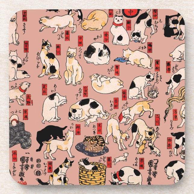 Japanische Katzen Ukiyo-e Funny kitty Getränkeuntersetzer (Vorderseite)