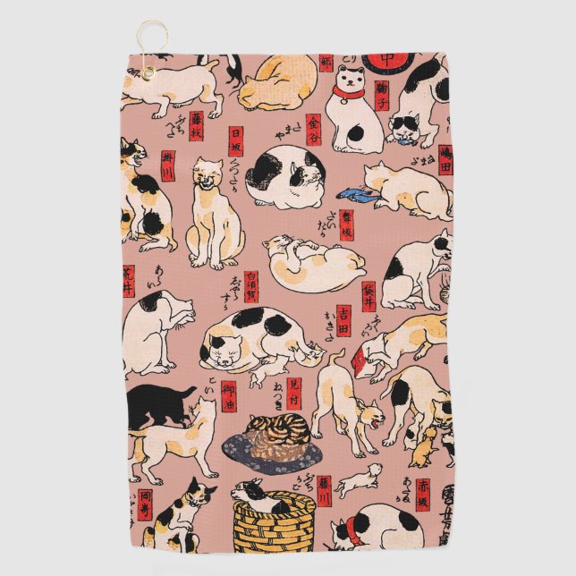Japanische Katzen Ukiyo-e Funny kitty Golfhandtuch (Vorderseite)