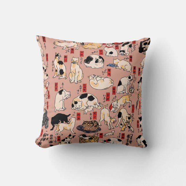 Japanische Katzen Ukiyo-e Funny kitty Kissen (Vorderseite)