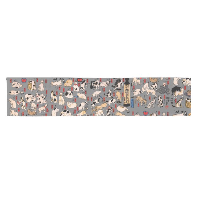 Japanische Katzen Ukiyo-e Funny kitty Kurzer Tischläufer (Horizontal)