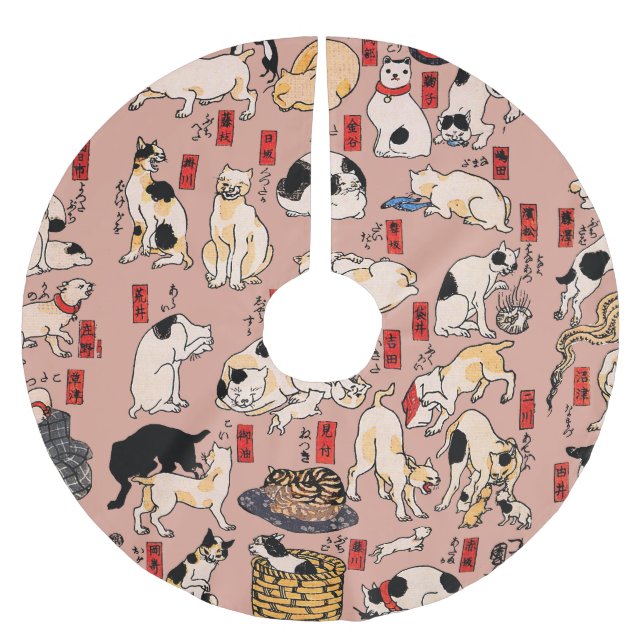 Japanische Katzen Ukiyo-e Funny kitty Polyester Weihnachtsbaumdecke (Vorderseite)