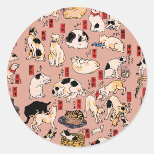 Japanische Katzen Ukiyo-e Funny kitty Runder Aufkleber