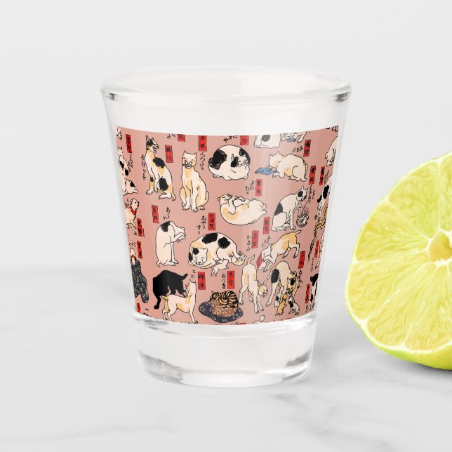 Japanische Katzen Ukiyo-e Funny kitty Schnapsglas (Vorderseite)