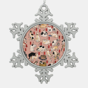 Japanische Katzen Ukiyo-e Funny kitty Schneeflocken Zinn-Ornament