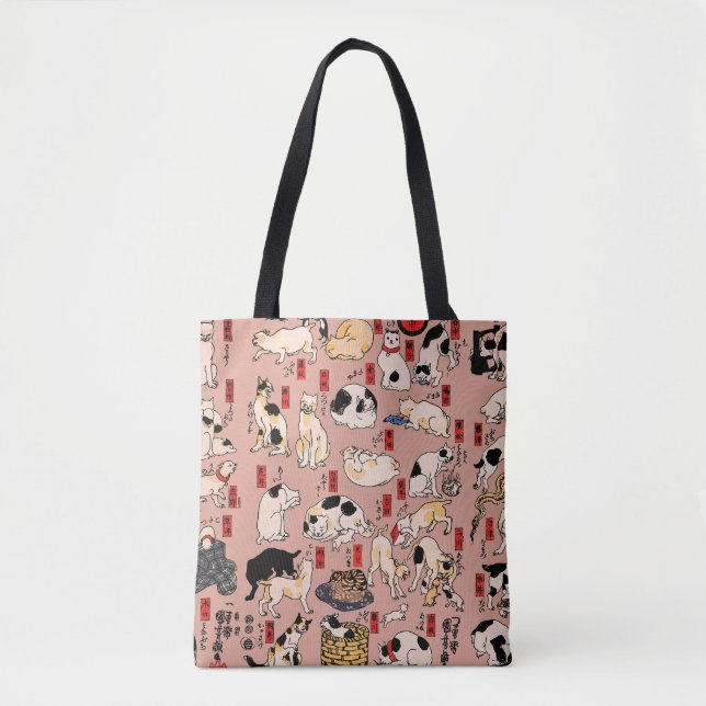 Japanische Katzen Ukiyo-e Funny kitty Tasche (Vorderseite)
