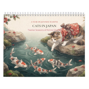 Japanische Katzen Wasserfarben Kunst  Kalender