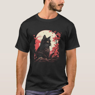 Japanische Katzenillustration mit Kirschblüten T-Shirt