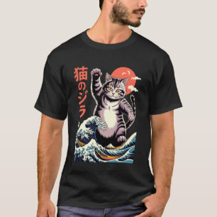 Japanische Katzenkunst-Monsterwelle Lustige Katze  T-Shirt
