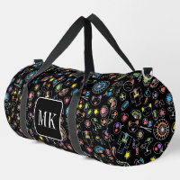 Japanische Kawaii Doodles auf Schwarzen Monogramm-