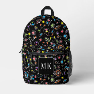 Japanische Kawaii-Kulturdoodles auf der schwarzen  Bedruckter Rucksack