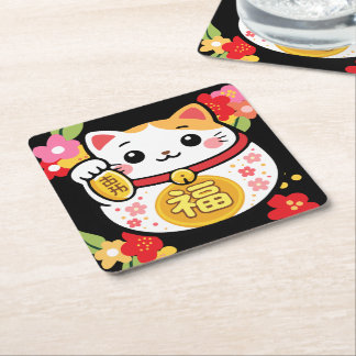 Japanische Kawaii Maneki Glückskatze Rechteckiger Pappuntersetzer