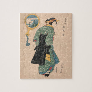Japanische Kimono Frau: Ukiyo-e Woodblock Print