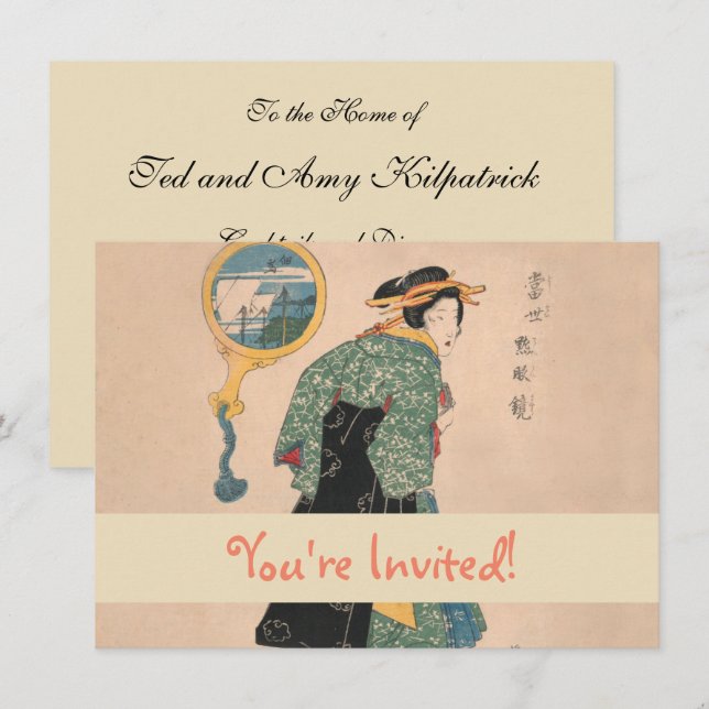 Japanische Kimono Frau: Ukiyo-e Woodblock Print Einladung (Vorne/Hinten)