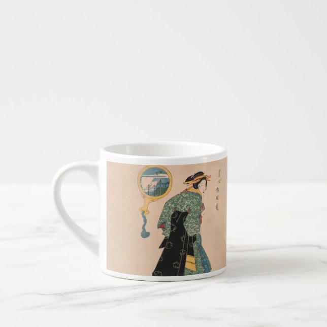 Japanische Kimono Frau: Ukiyo-e Woodblock Print Espressotasse (Links)