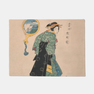 Japanische Kimono Frau: Ukiyo-e Woodblock Print Fußmatte