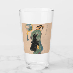 Japanische Kimono Frau: Ukiyo-e Woodblock Print Glas