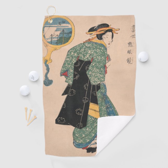 Japanische Kimono Frau: Ukiyo-e Woodblock Print Golfhandtuch (Insitu)