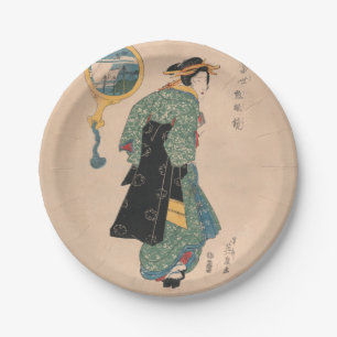 Japanische Kimono Frau: Ukiyo-e Woodblock Print Pappteller