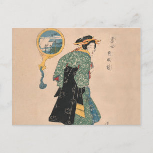 Japanische Kimono Frau: Ukiyo-e Woodblock Print Postkarte