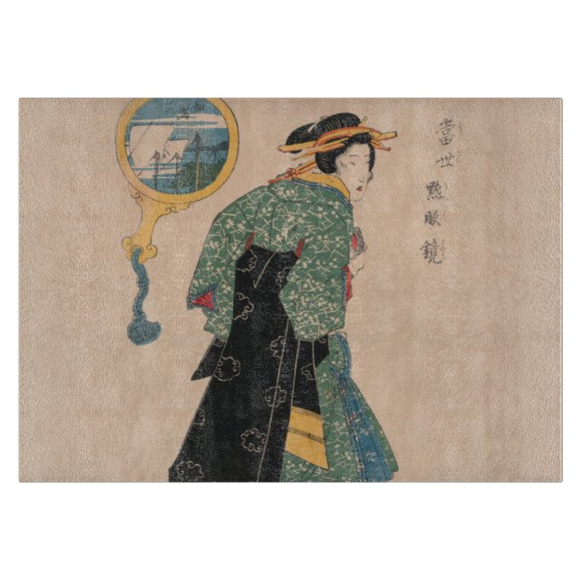 Japanische Kimono Frau: Ukiyo-e Woodblock Print Schneidebrett (Vorderseite)