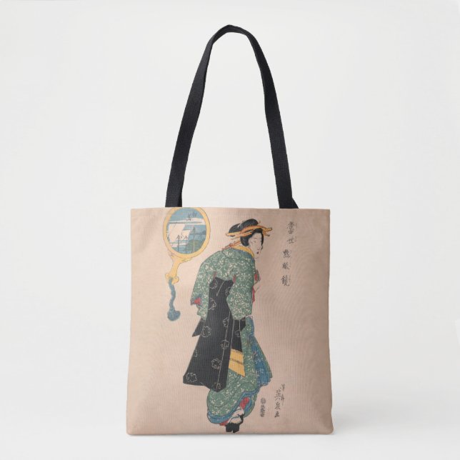 Japanische Kimono Frau: Ukiyo-e Woodblock Print Tasche (Vorderseite)