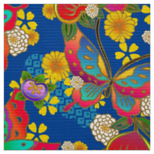 Japanische Kimono-Muster Schmetterlinge und Blume Stoff
