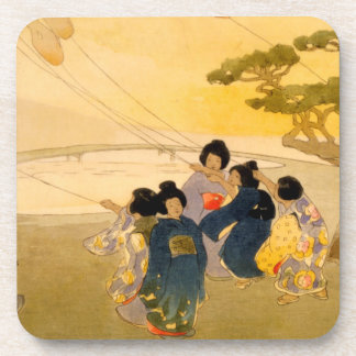 Japanische Kinder, die Drachen fliegen - Bertha Lu Getränkeuntersetzer