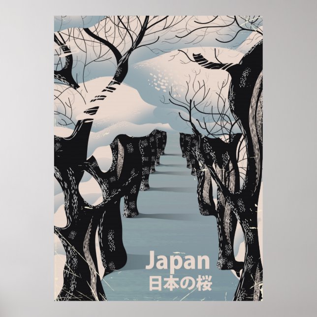 Japanische Kirschblüte Vintage Reiseplakat Poster (Vorne)