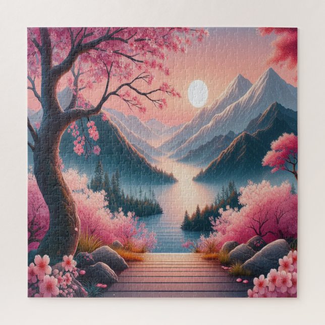 Japanische Kirschblüten Bergwald Landschaft (Vertikal)
