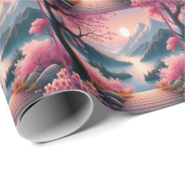 Japanische Kirschblüten Bergwald Landschaft Geschenkpapier