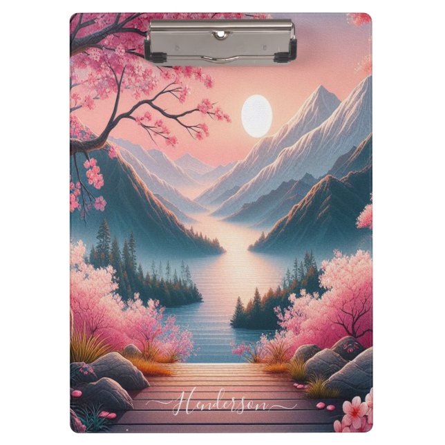 Japanische Kirschblüten Bergwald Landschaft Klemmbrett (Vorderseite)