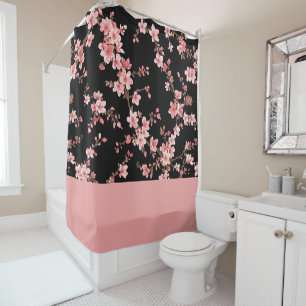 Japanische Kirschblüten Blumiges Rosa Schwarz Duschvorhang