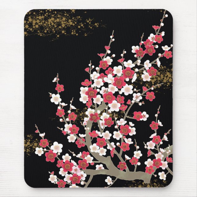 Japanische Kirschblüten florale Kunst Mousepad (Vorne)