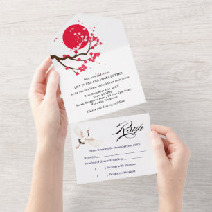 Japanische Kirschblüten-Hochzeit  All In One Einladung