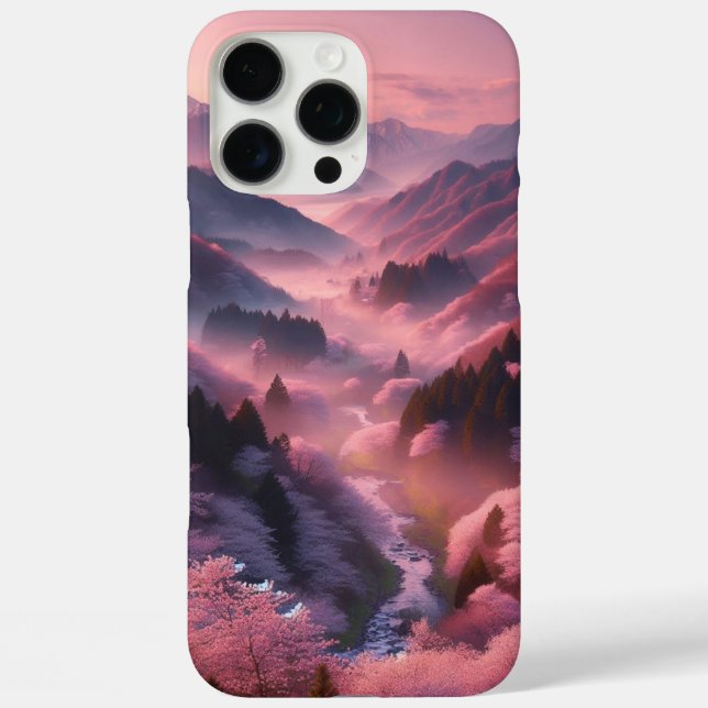 Japanische Kirschblüten in einem Bergwald iPhone 16 Pro Max Hülle (Rückseite)