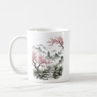 Japanische Kirschblüten-Pagode Aquarell Kaffeetasse