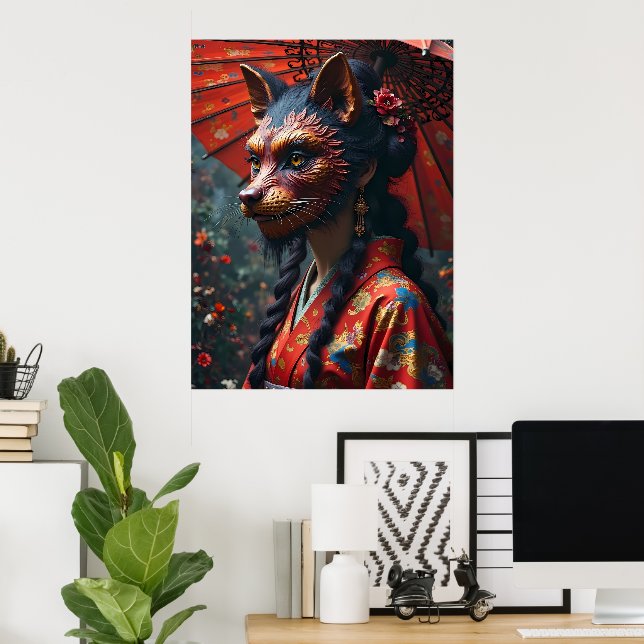 Japanische Kitsune-Maske Poster (Heimbüro)